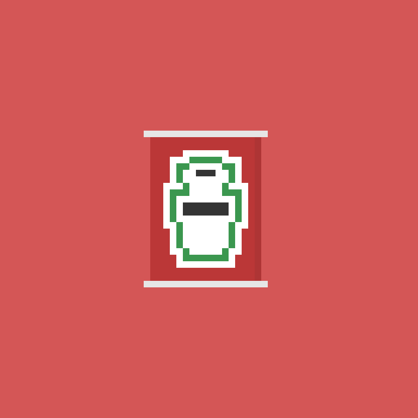 A pixel version of a Heinz tomato soup can.