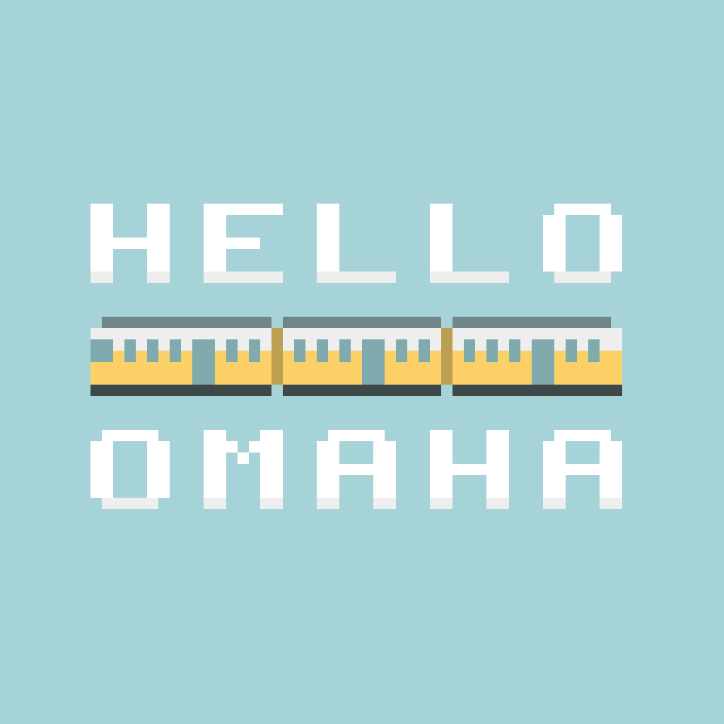 A yellow streetcar with the text 'Hello Omaha' around it.